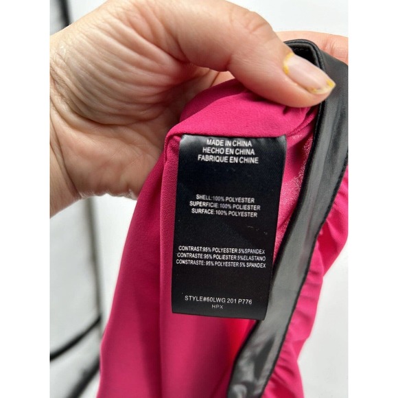 Bebe Top Womens Sz XS Pink/Black Halter Sleeveless Surplice Keyhole - Picture 4 of 4